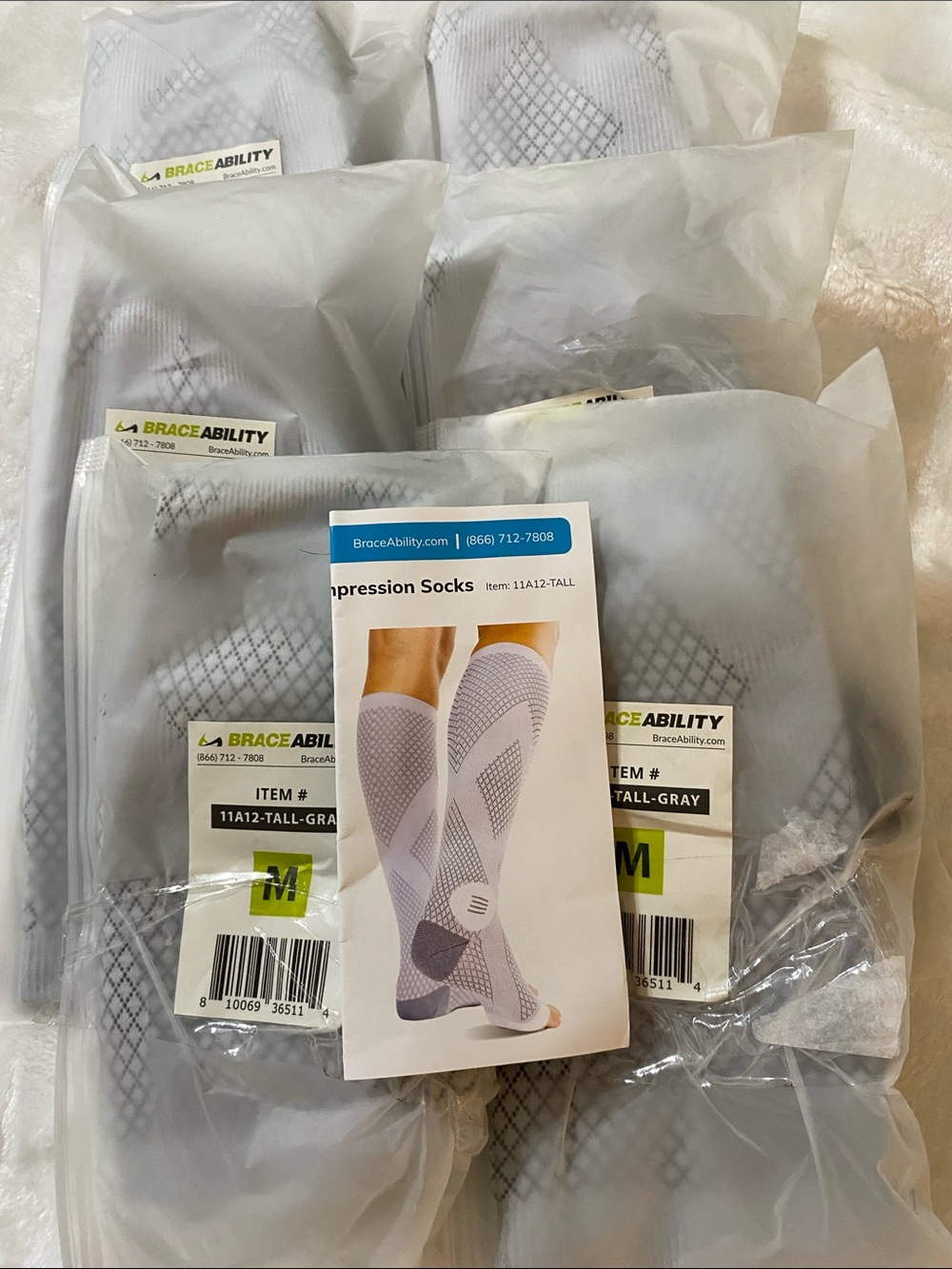 BraceAbility Compression Tall Gray Socks Size M 6 pairs - Picture 1 of 5